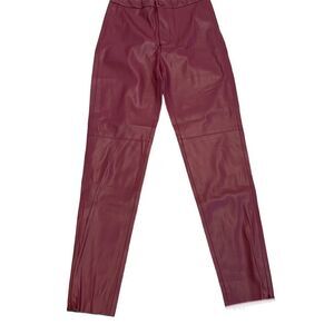 𝅺ZARA red faux leather Hi-Rise zipper ankle leggings Sz S NWT